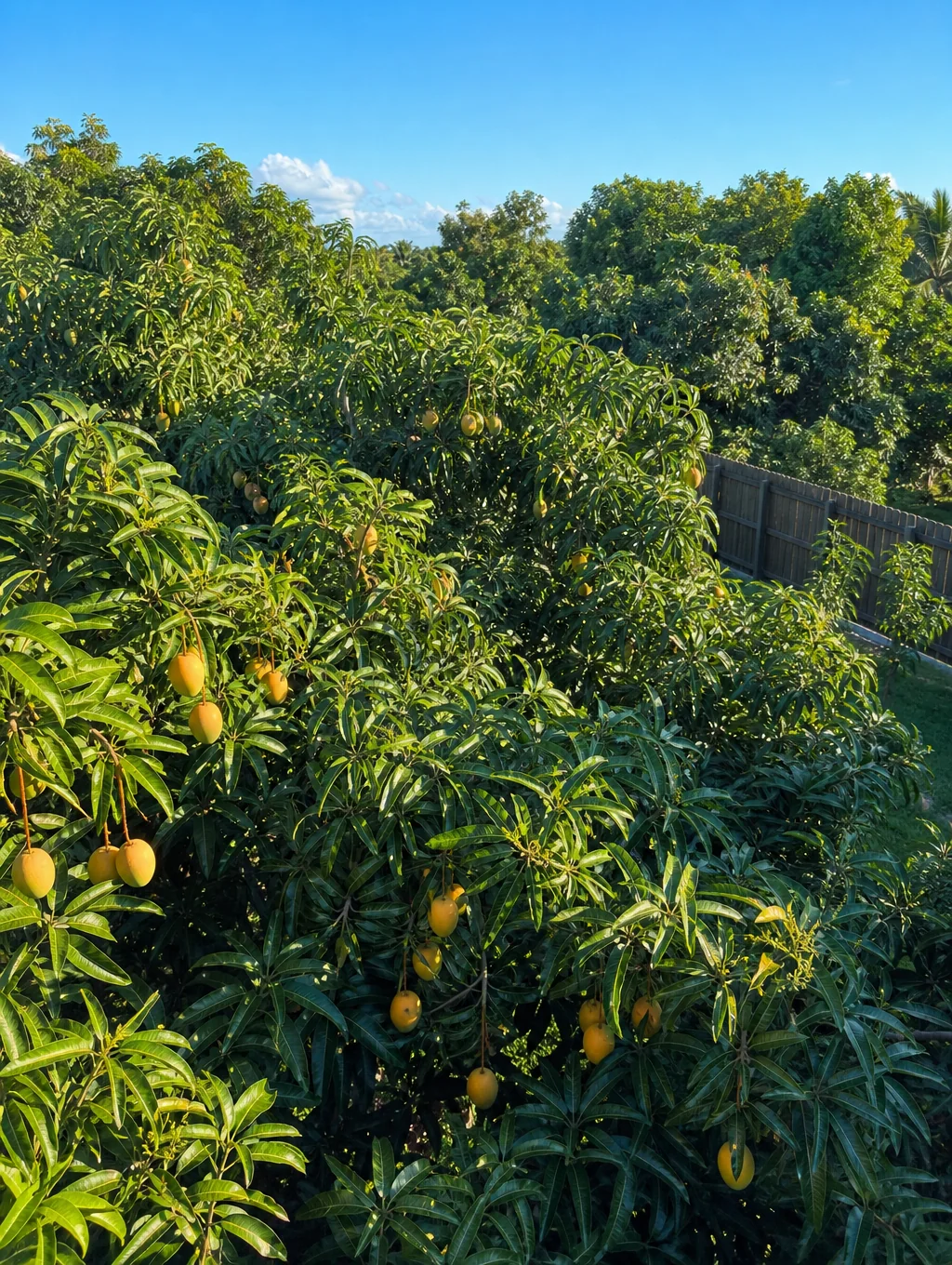Growers inspecting fresh harvest in a sunlit orchard
